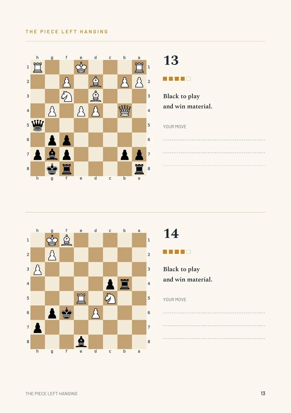 Page 13 of Beginner Book No. 1: two more puzzles, with lines to write your move