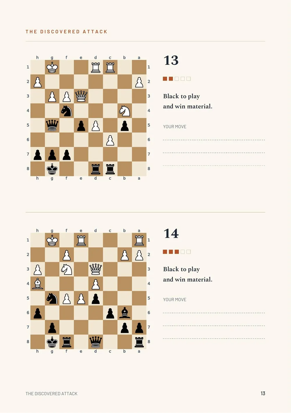 Page 13 of Intermediate Book No. 1: two more puzzles, with lines to write your move